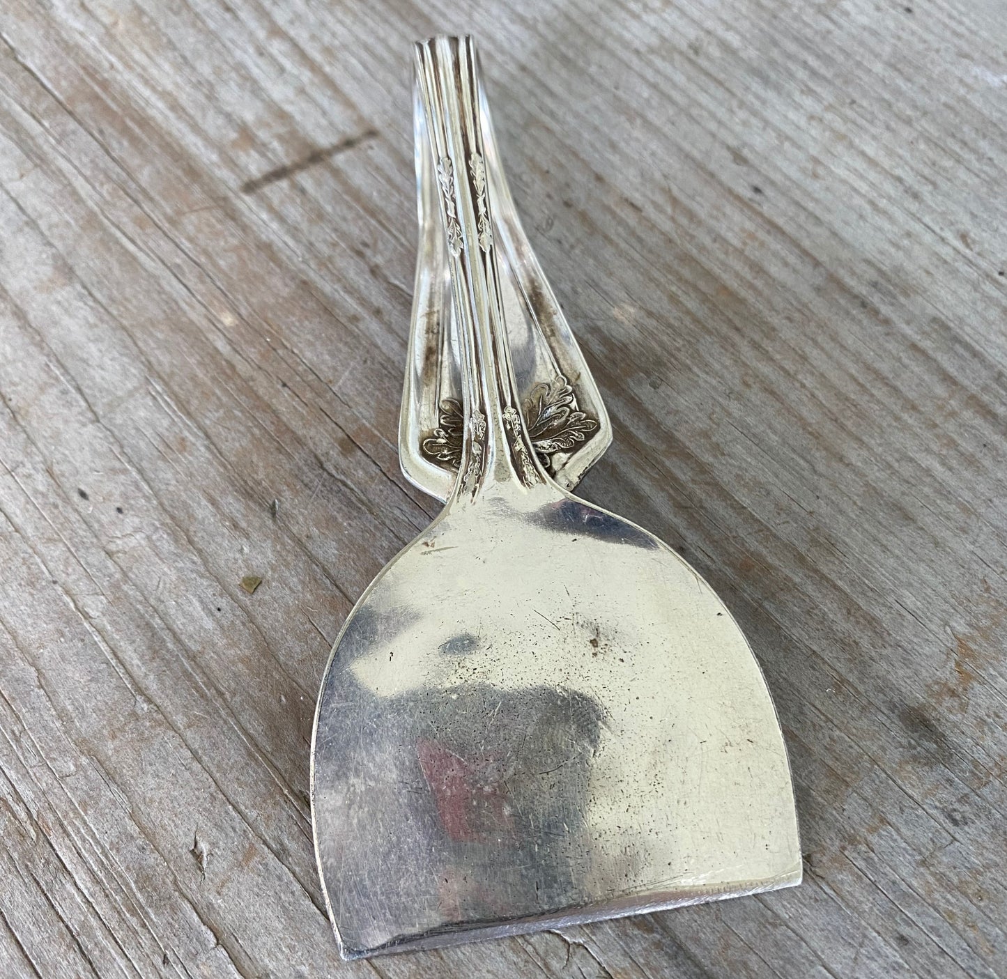 Backside of Cheese Knife Made from Upcycled Silverplate Serving Spoon