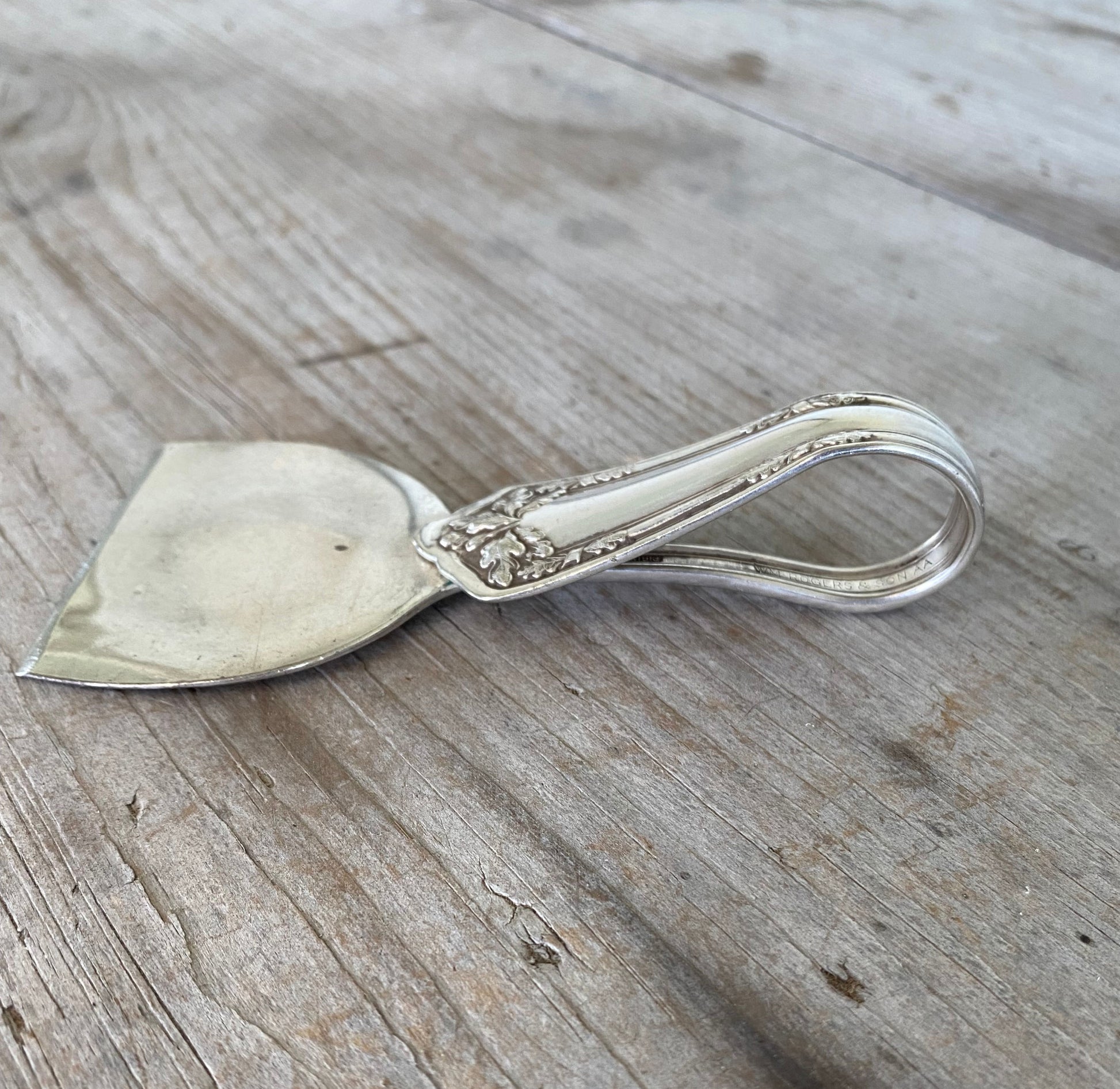Side View of Handmade Cheese Knife from Upcycled Serving Spoon
