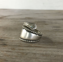 Side View of Upcycled Spoon Ring with Dot Border