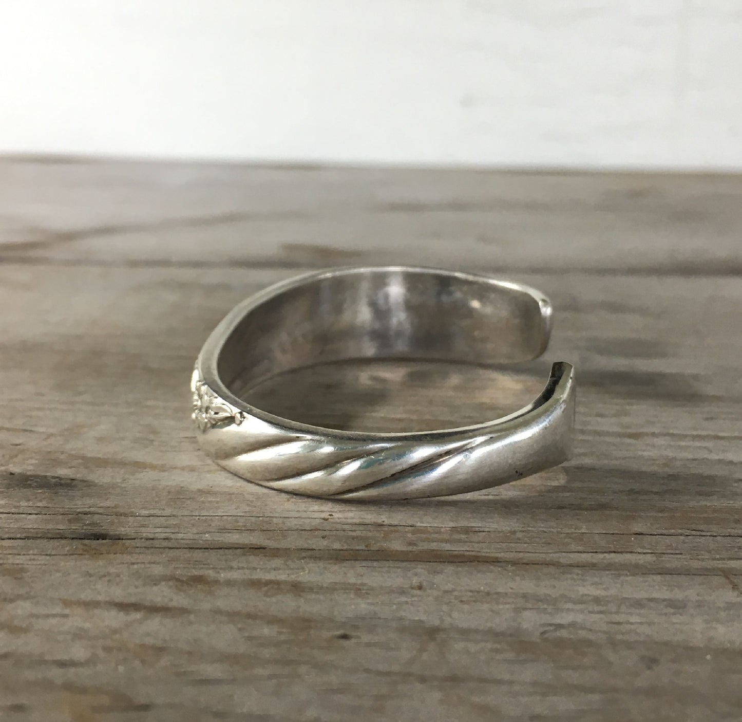 Rope Twist Sie view of Perfectly Imperfect Hand Stamped Spoon Cuff Bracelet