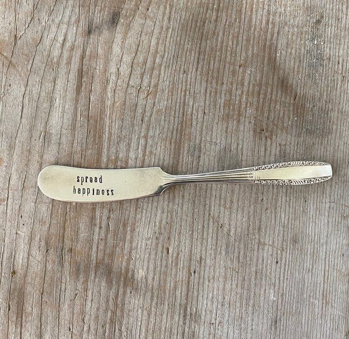 Hand Stamped Cheese Spreader Knife - SPREAD HAPPINESS - #4782