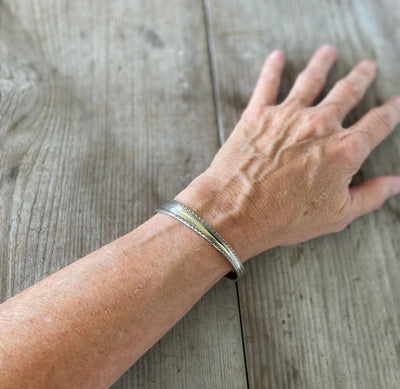 Upcycled Silverware Bracelet Handstamped Do Epic Shit Shown on model