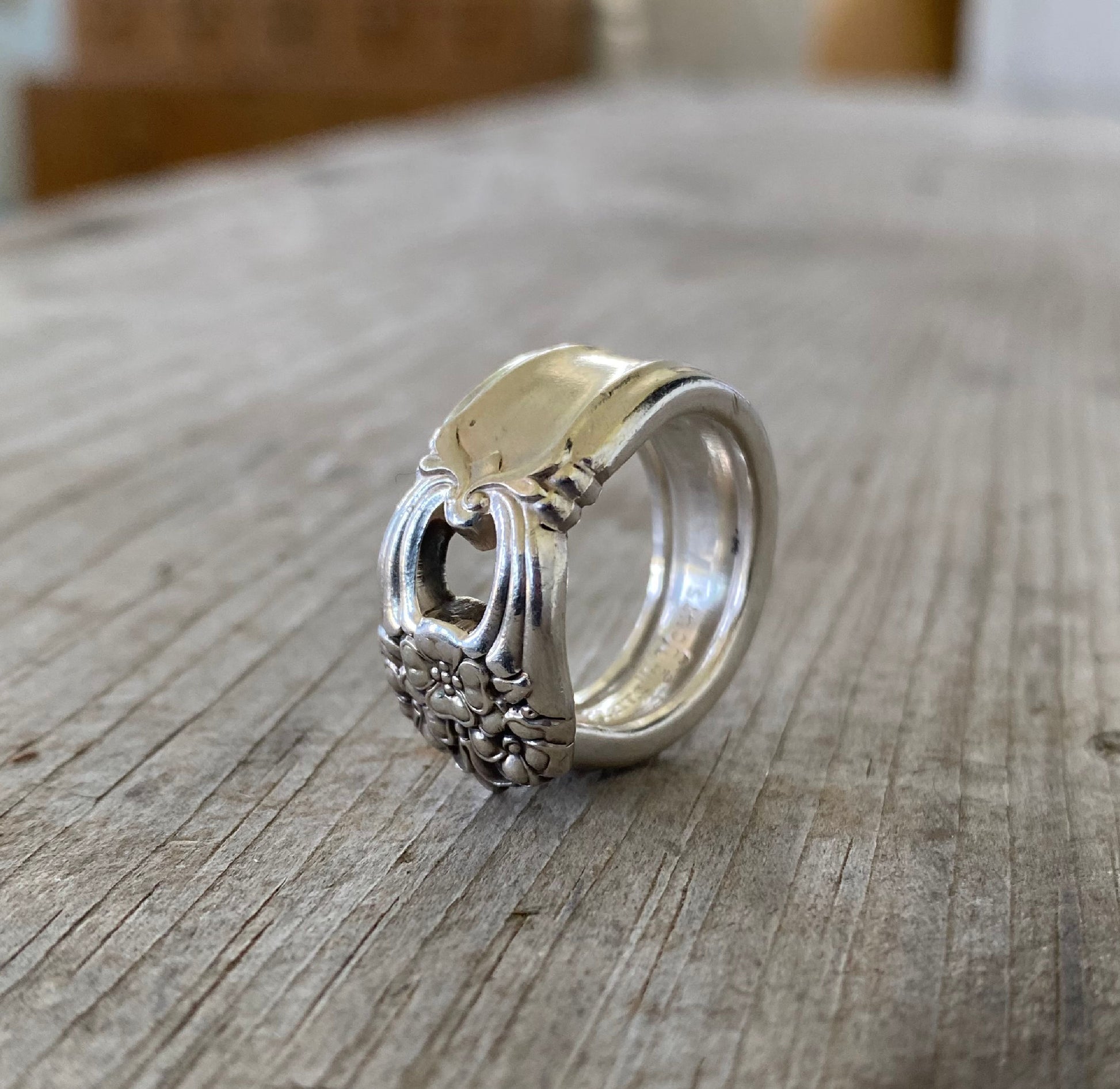 Artsy view of Spoon Ring from 1847 Rogers Eternally Yours pattern