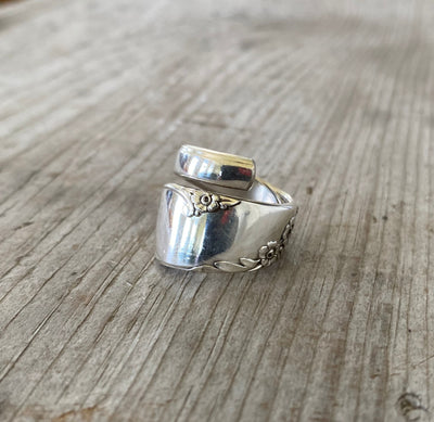 Spoon Ring in Coil Wrap Shape made with vintage tudor plate silverware handle