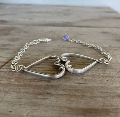 Upcycled Silverware Fork Tine Heart Bracelet 