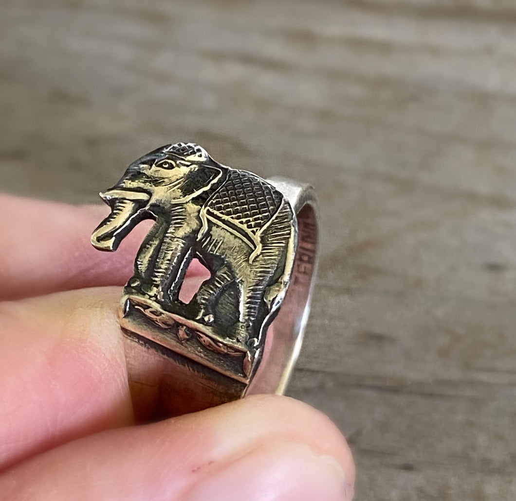 Sterling Silver Spoon Ring of Figural Elephant