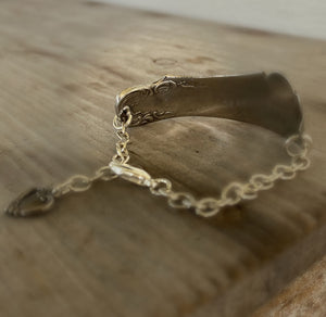 More Ornate detail of Spread Love Handstamped Upcycled Antique Butter Knife Bracelet