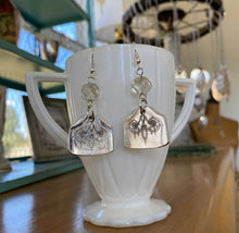 upcycled fork earrings with chandelier crystal accents