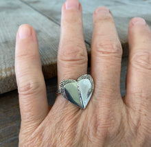 Upcycled Silverware Spoon Heart Ring shown on model's hand