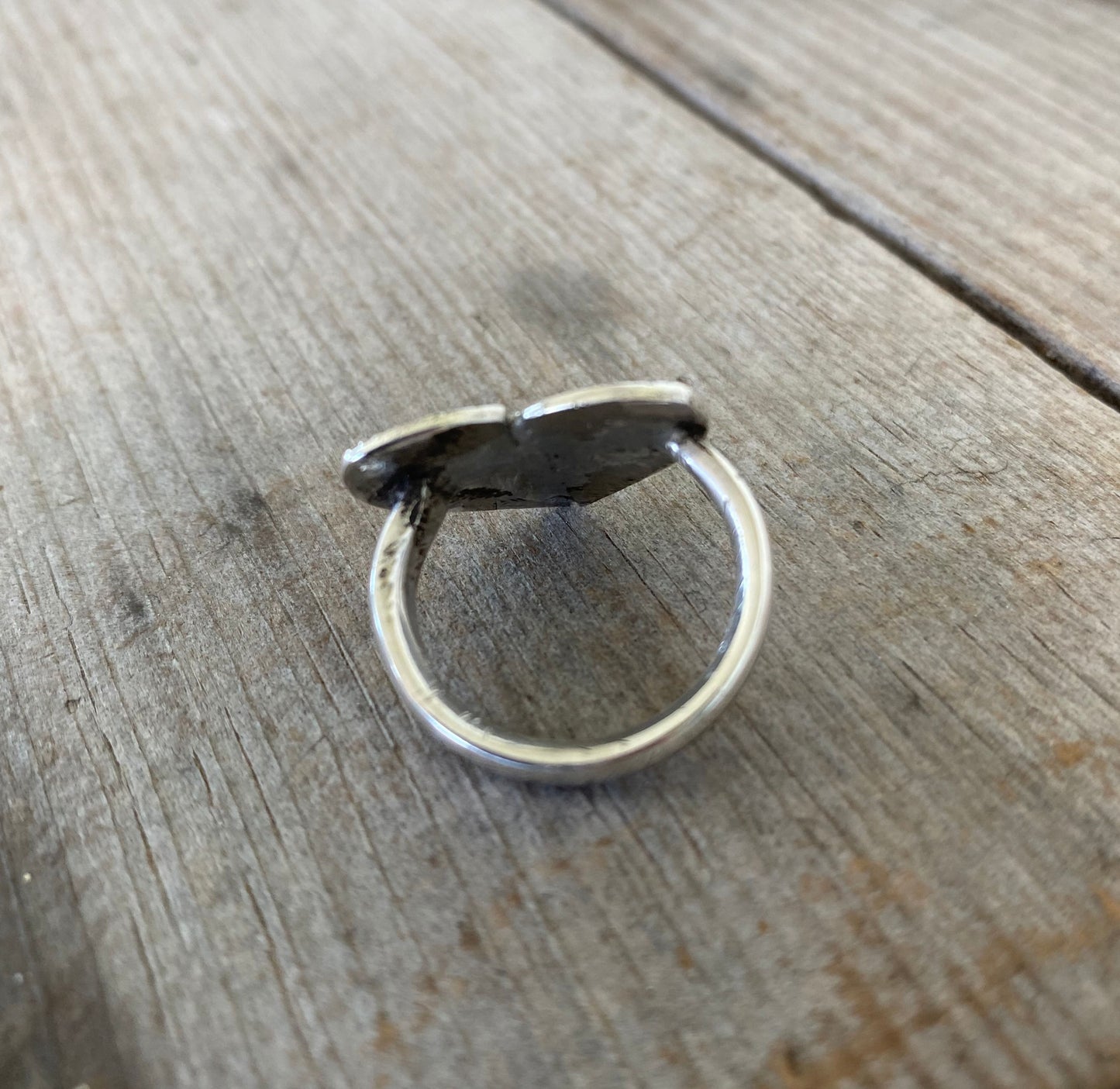 Shank View of Spoon Heart Ring with Fork Tine Shank