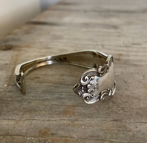 Detailed view of Upcycled silverware spoon cuff bracelet