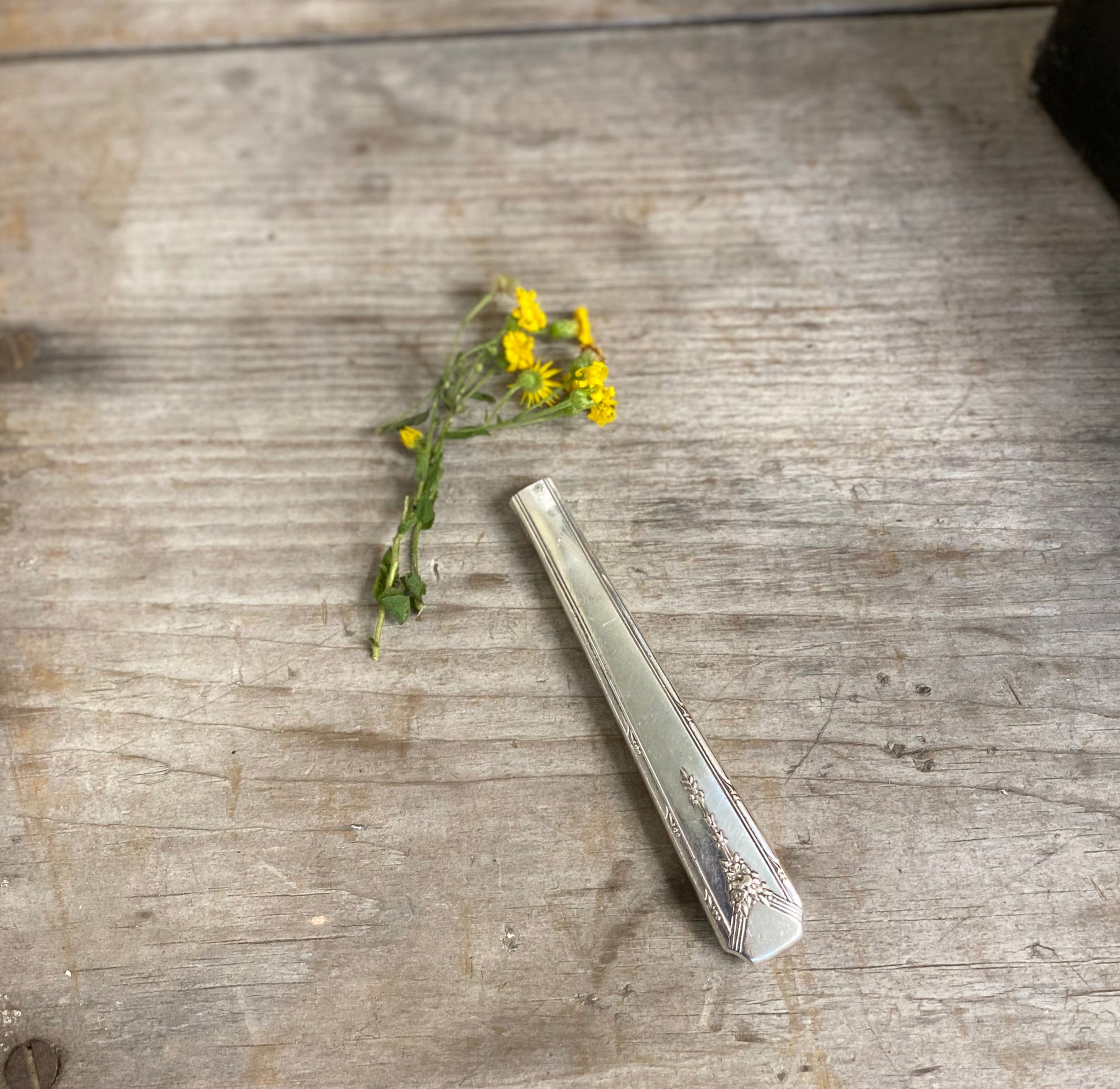 Upcycled vintage 1940 Milady pattern silverplate knife vase with suction cup ready for flowers and water