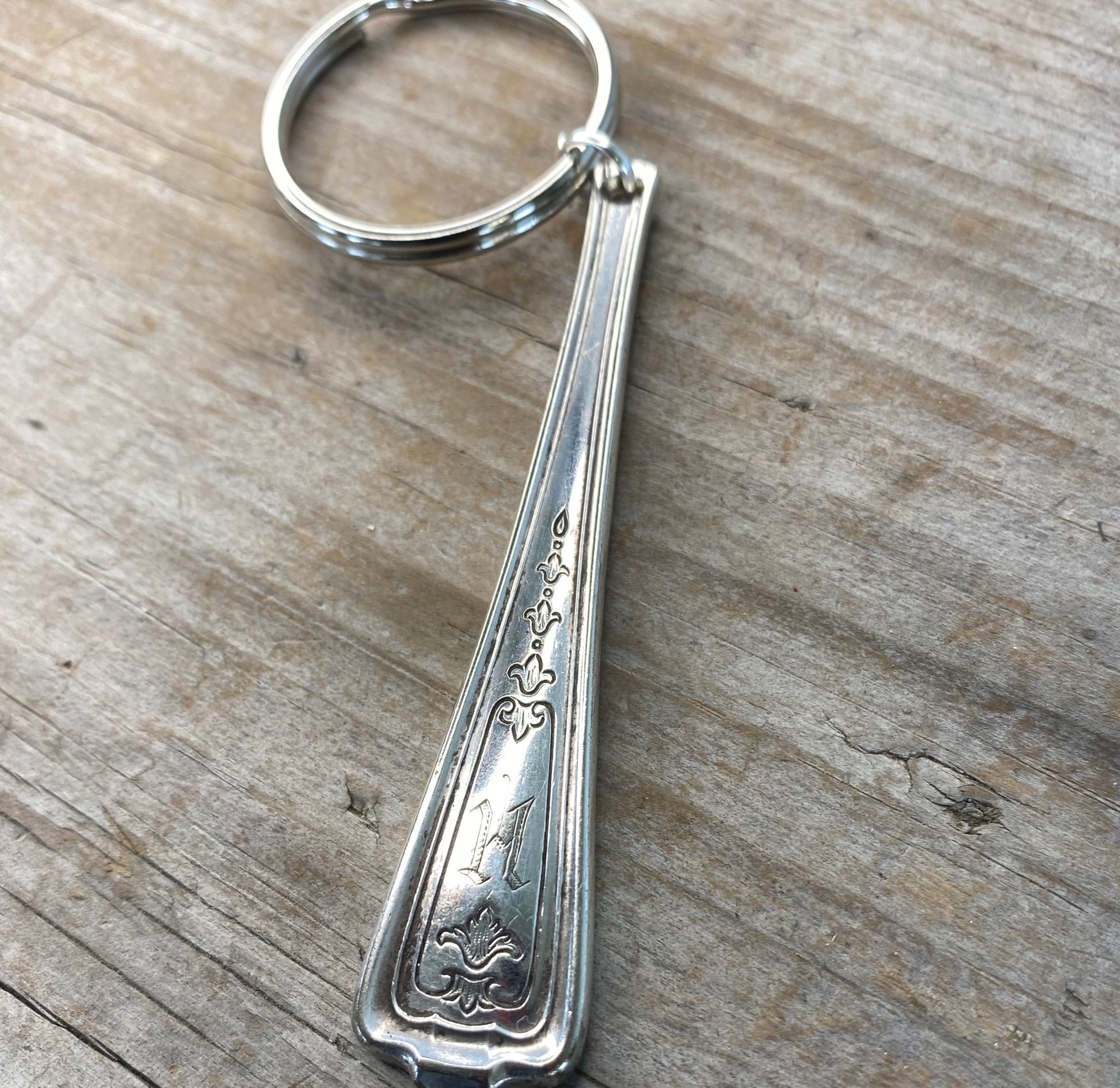 Vintage spoon handle keychain handcrafted from upcycled antique silverware 