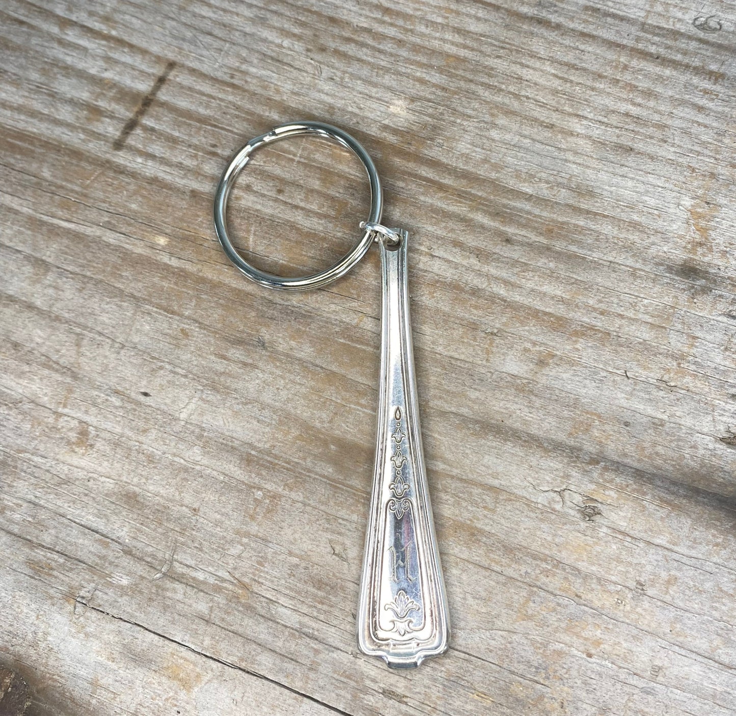 Handcrafter upcycled authentic Vintage spoon handle keychain with H monogram