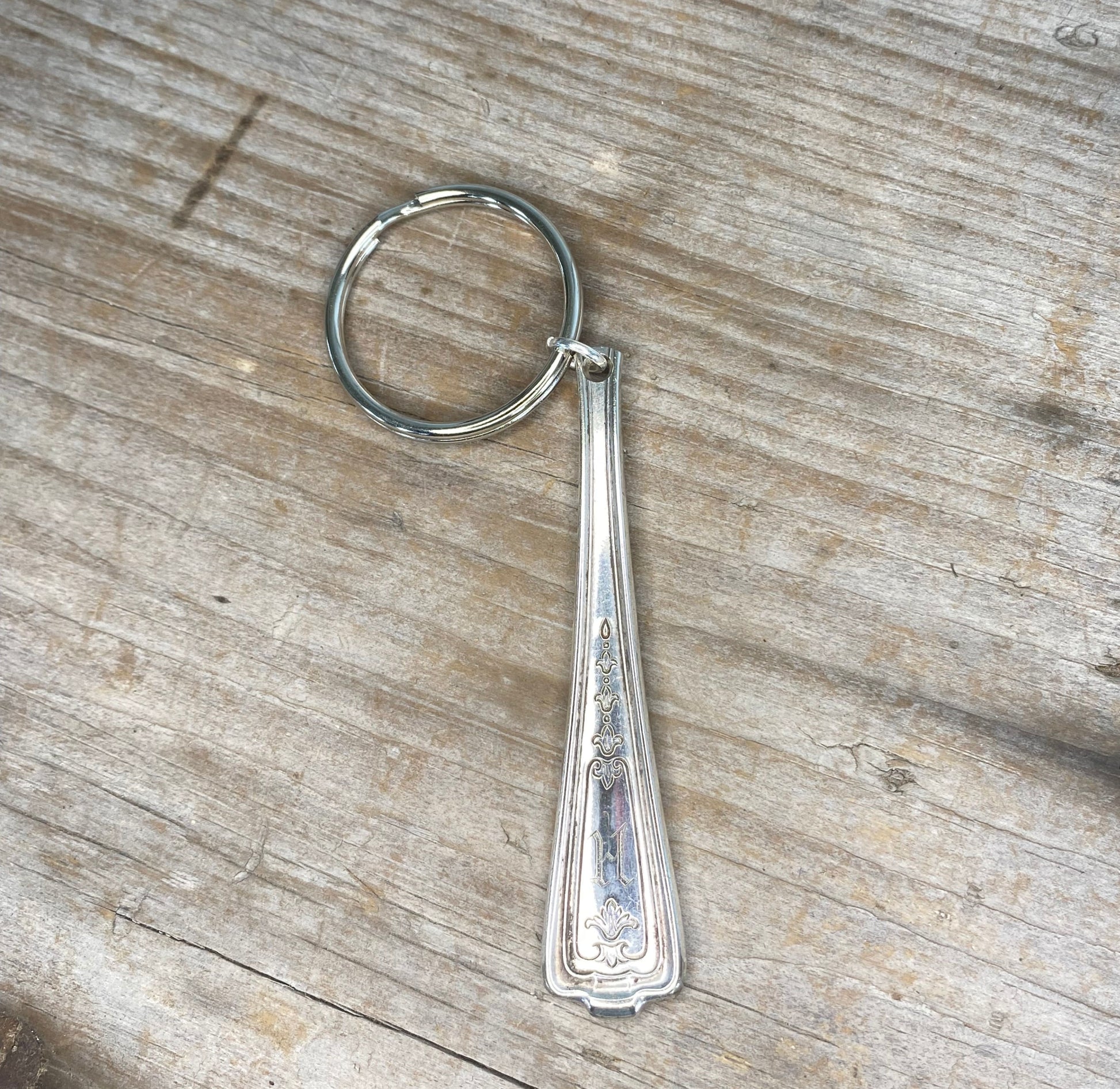 Handcrafter upcycled authentic Vintage spoon handle keychain with H monogram