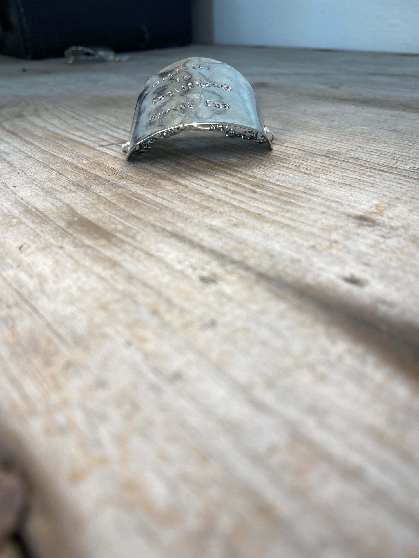 SALE Stamped Spoon Bracelet - CREATIVITY IS INTELLIGENCE HAVING FUN