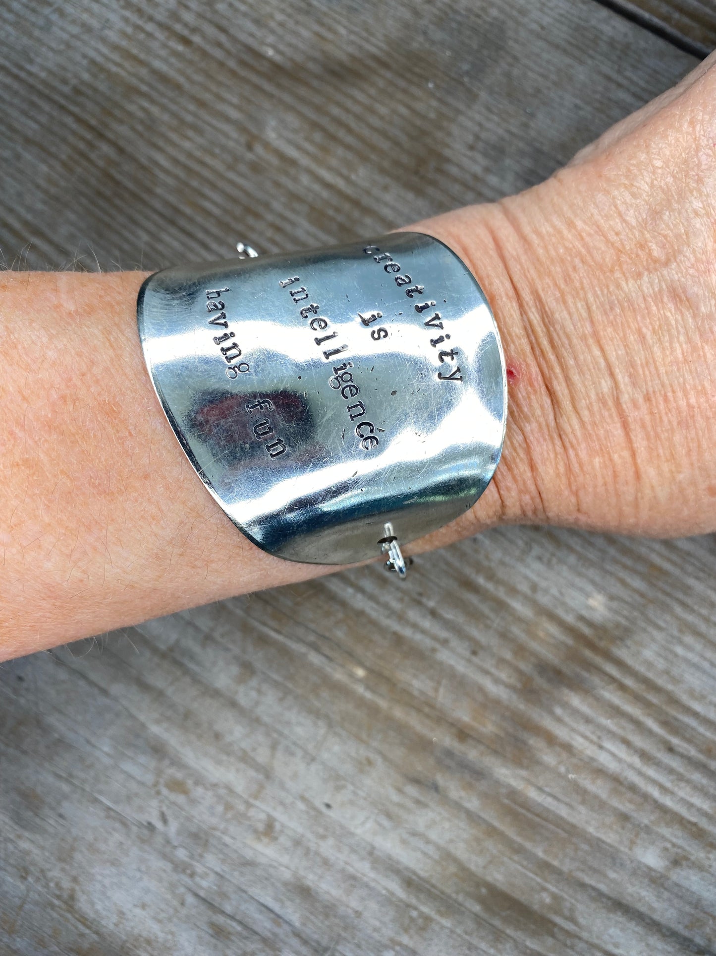 SALE Stamped Spoon Bracelet - CREATIVITY IS INTELLIGENCE HAVING FUN