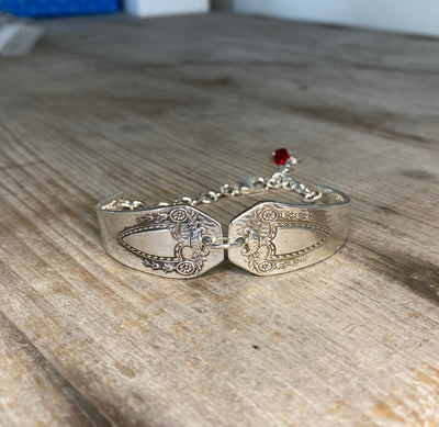 Eco-friendly upcycled Heraldic pattern spoon link bracelet - handmade artisan vintage silverware jewelry