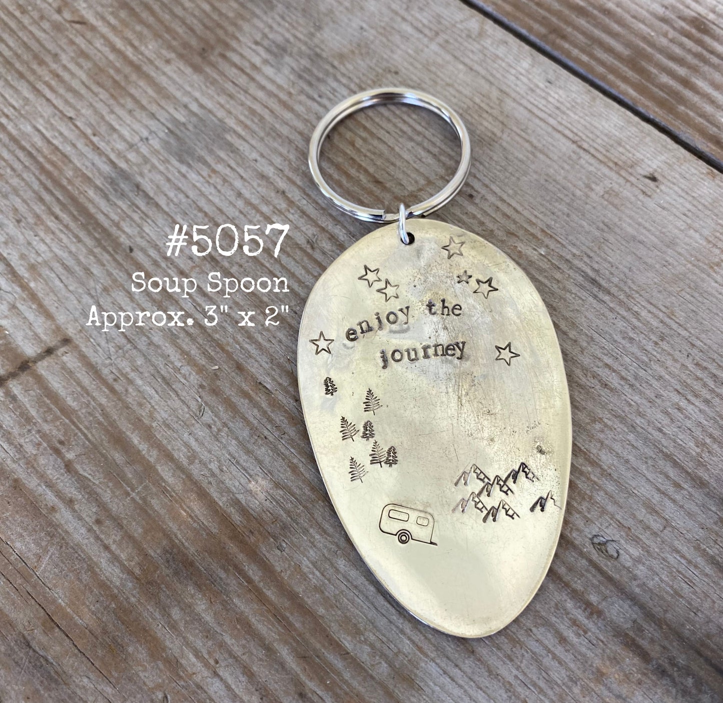 Enjoy the Journey vintage spoon keychain handcrafted from authentic antique silverware gift