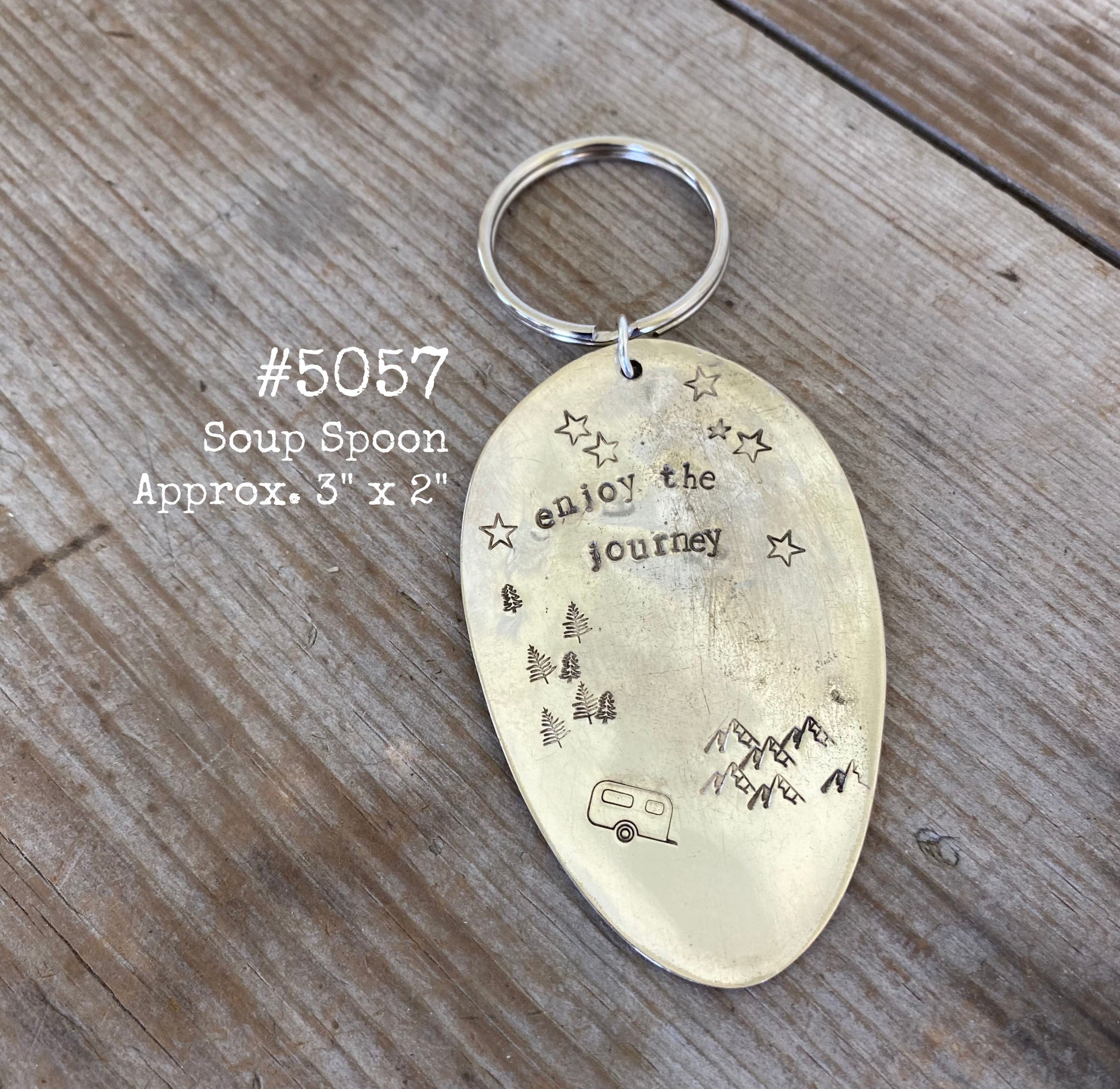 Enjoy the Journey vintage spoon keychain handcrafted from authentic antique silverware gift