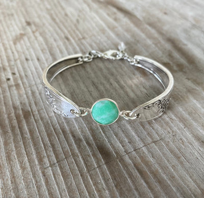 Spoon Link Bracelet with Jadeite Coin Bead - #5080