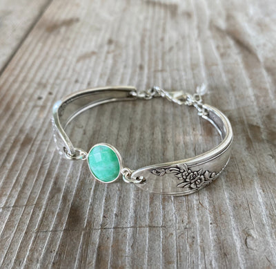 Spoon Link Bracelet with Jadeite Coin Bead - #5080