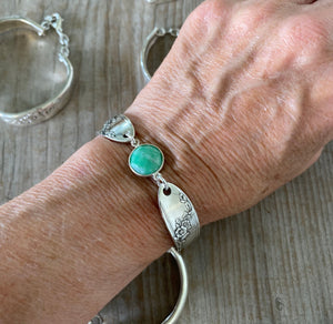 Spoon Link Bracelet with Jadeite Coin Bead - #5080