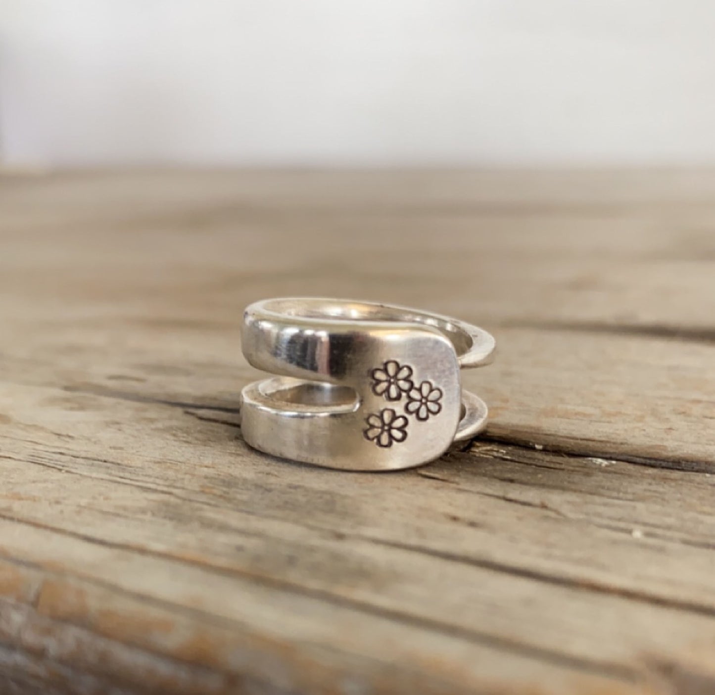 Fork Tine Ring - Double - Trio of Daisies - SIZE 7.5 - #5826