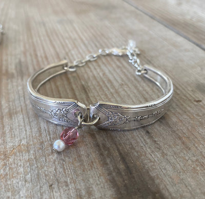 Handcrafted Milady spoon link bracelet with beads - premium upcycled vintage silverware artisan jewelry