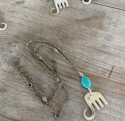 Fork Elephant Necklace with Turquoise Colored Stone - #5170