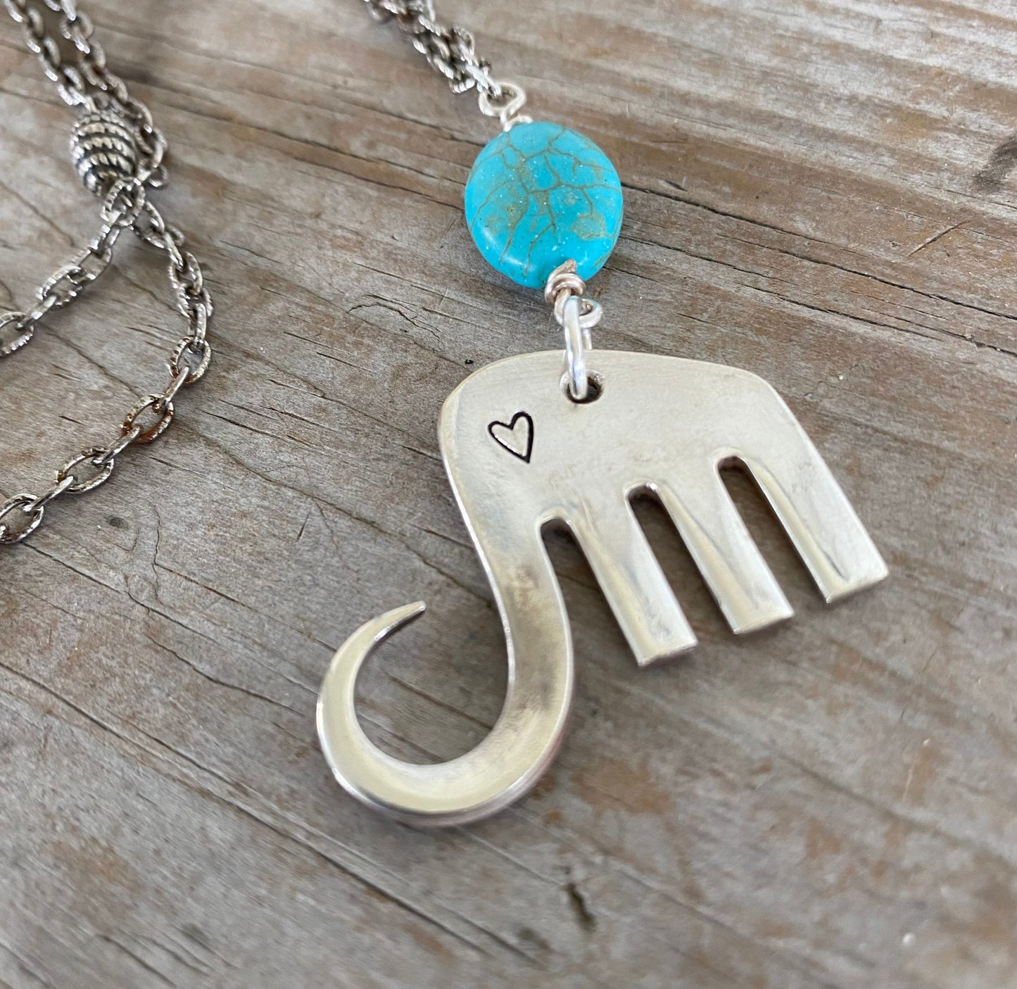Fork Elephant Necklace with Turquoise Colored Stone - #5170