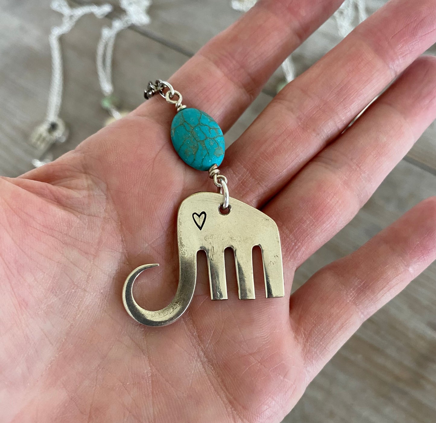 Fork Elephant Necklace with Turquoise Colored Stone - #5170