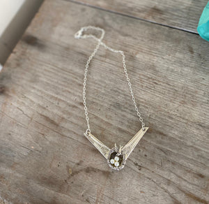 Spoon Chevron Necklace with Bird Nest Charm - #5176