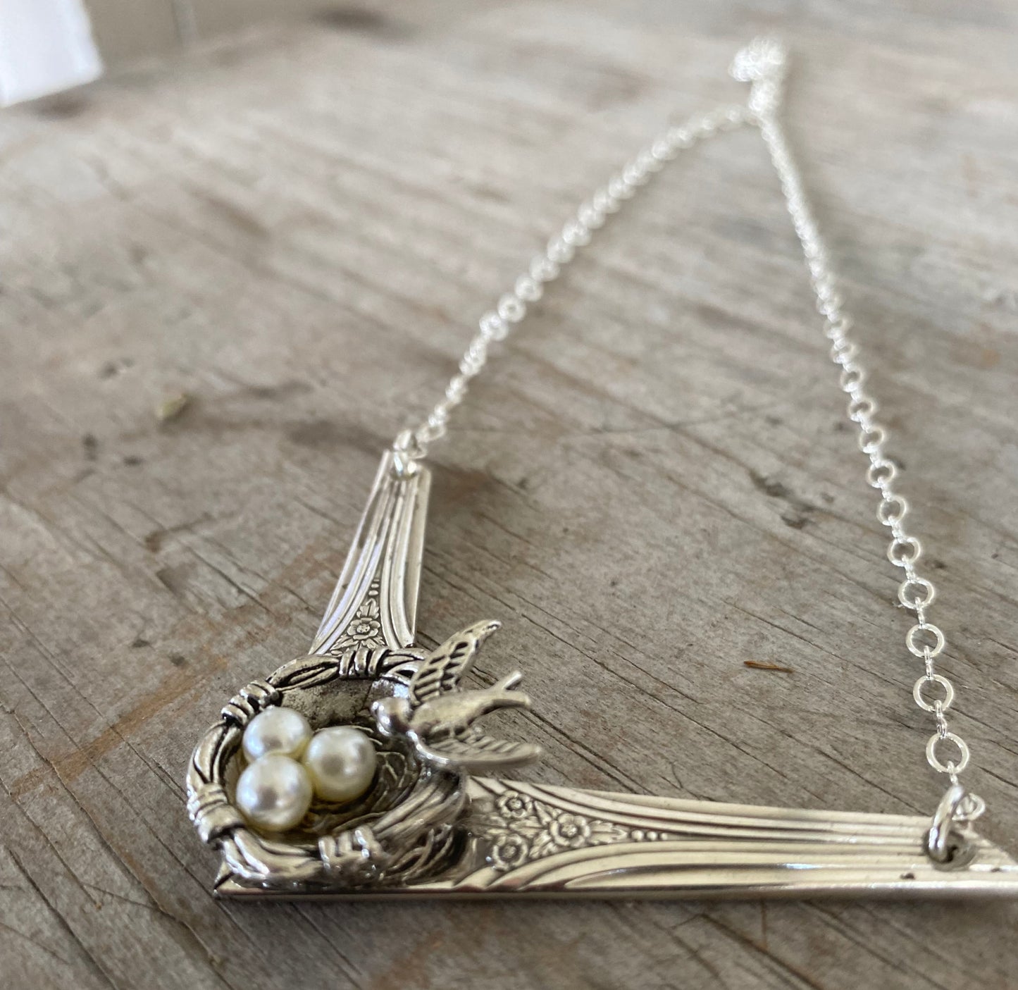 Spoon Chevron Necklace with Bird Nest Charm - #5176