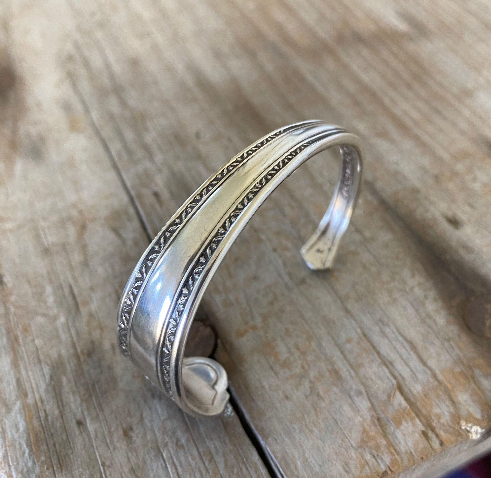 Upcycled vintage spoon cuff bracelet Croydon/Mary Lee pattern with hand-stamped message - handcrafted artisan silverware jewelry