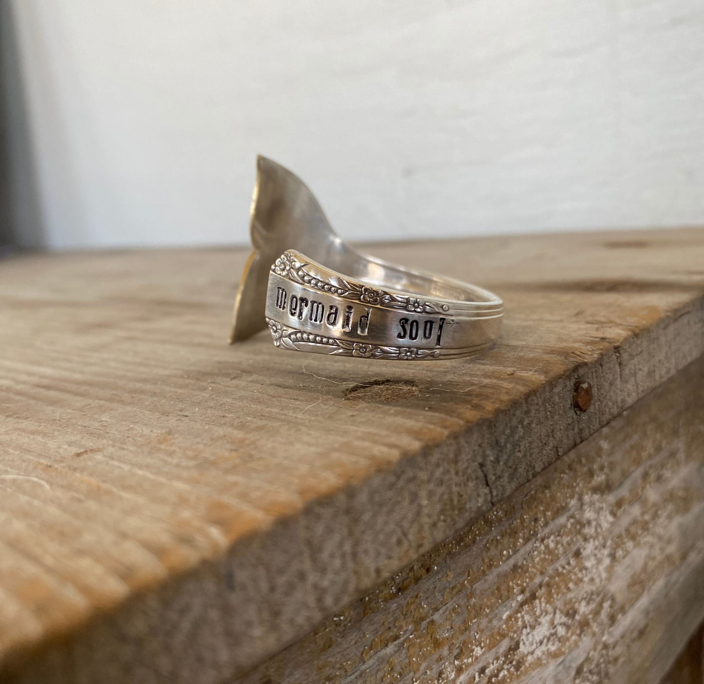 Stamped Spoon Bracelet with Mermaid Whale Tail