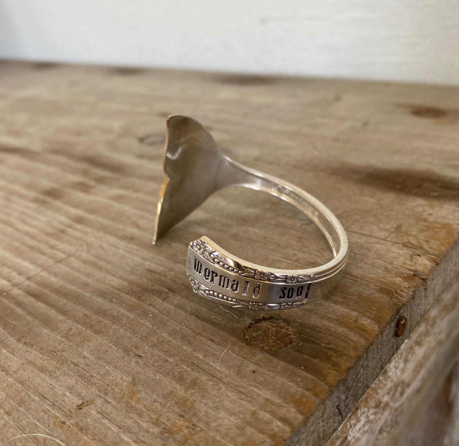Upcycled SIlverware Handstamped Spoon Bracelet Mermaid Soul