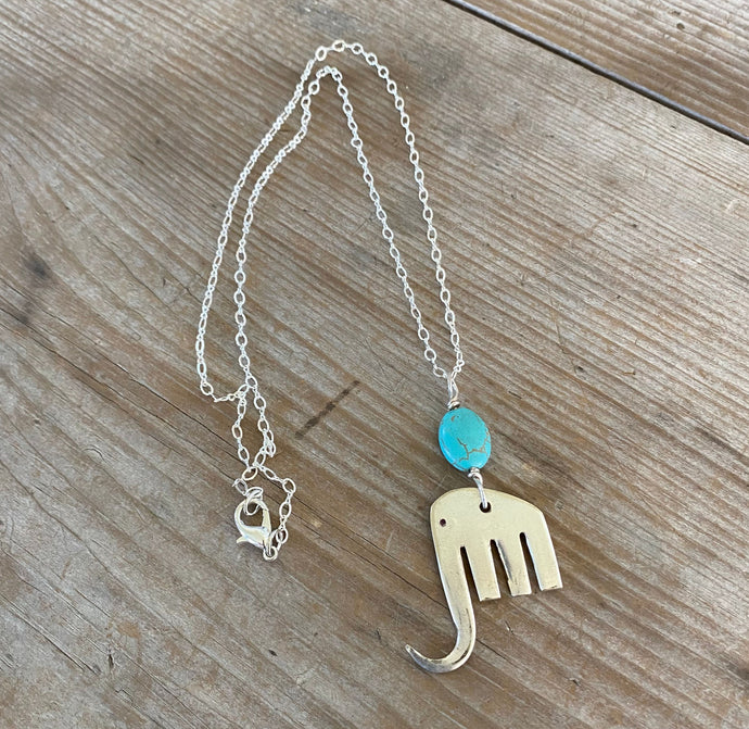 Fork Elephant Necklace w/ Turquoise Colored Stone - #5244