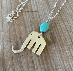 Fork Elephant Necklace w/ Turquoise Colored Stone - #5244