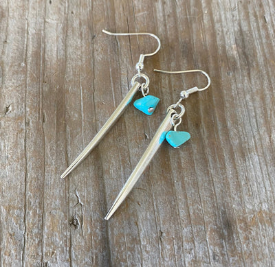 Fork Tine Earrings w/ Turquoise Wagnerite - #5245