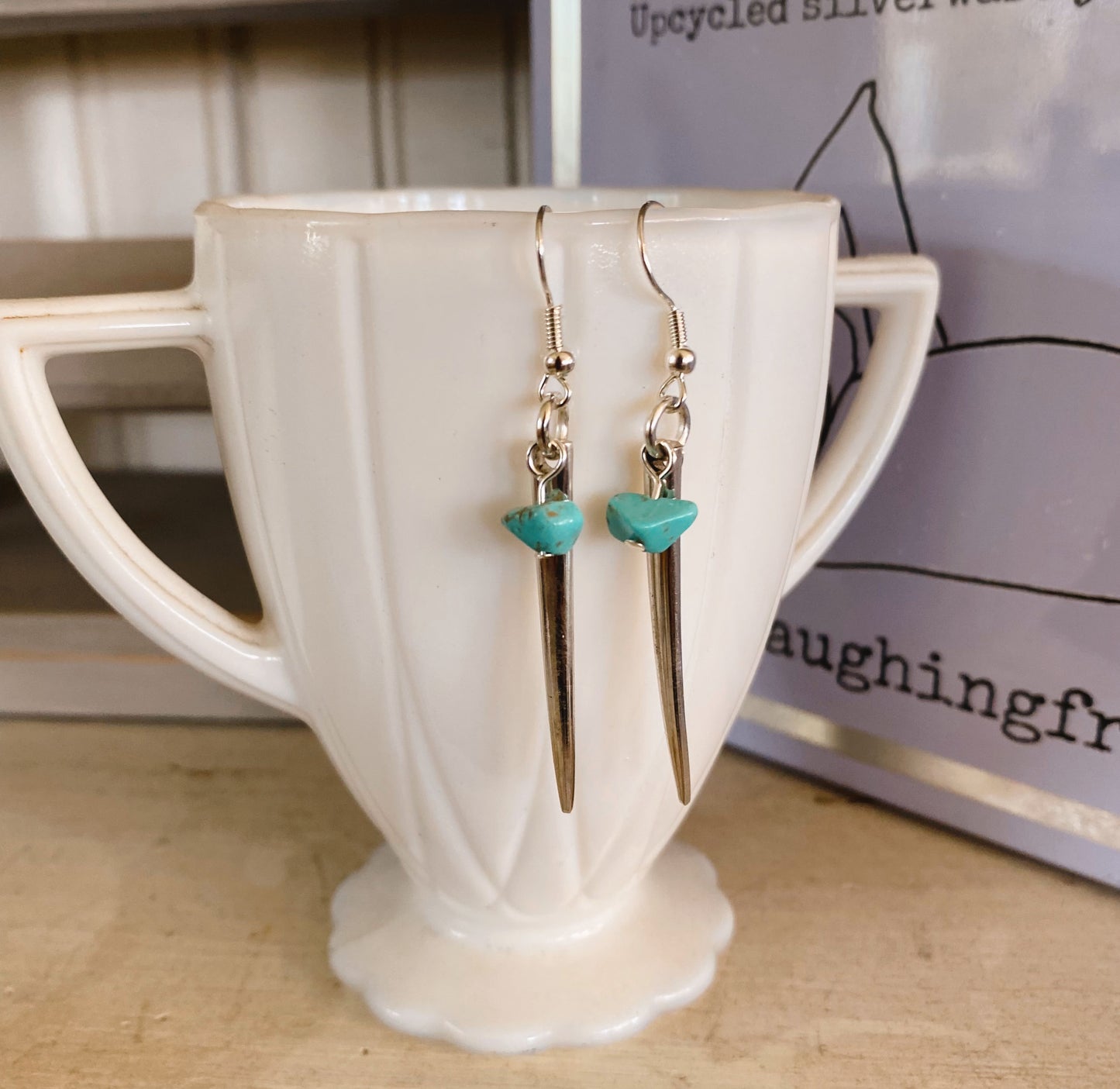 Fork Tine Earrings w/ Turquoise Wagnerite - #5245