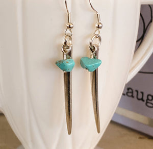 Fork Tine Earrings w/ Turquoise Wagnerite - #5245