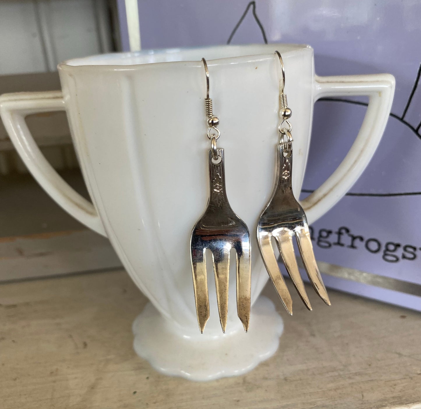 Fork Earrings with Floral Detail - #5258