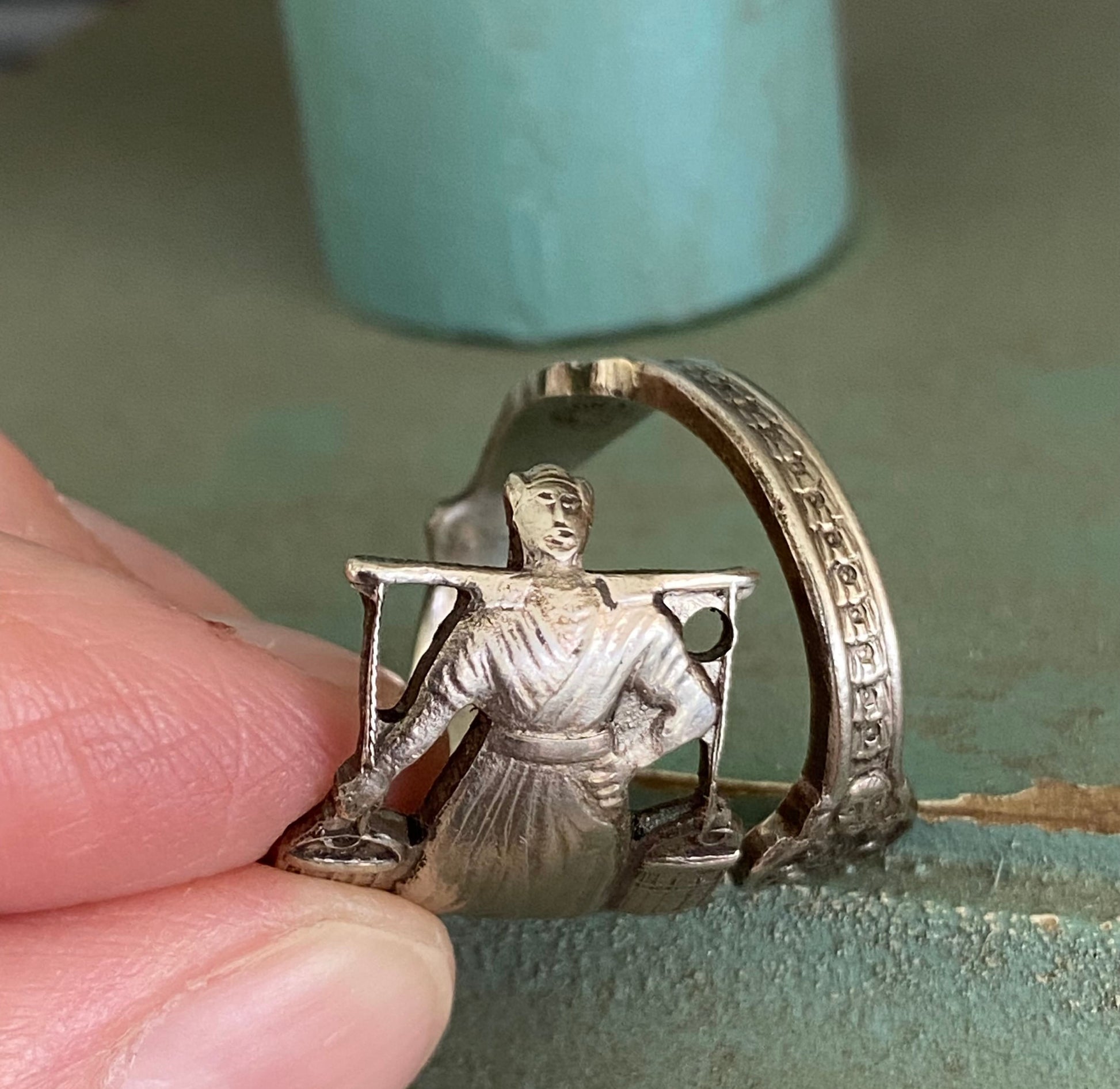 Close up of the spoon handle on the spoon ring from Holland