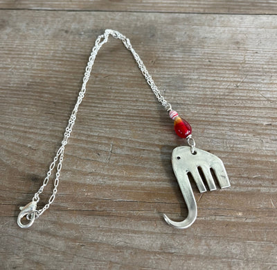 Fork Elephant Necklace with Red Beads - #5308