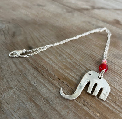 Fork Elephant Necklace with Red Beads - #5308