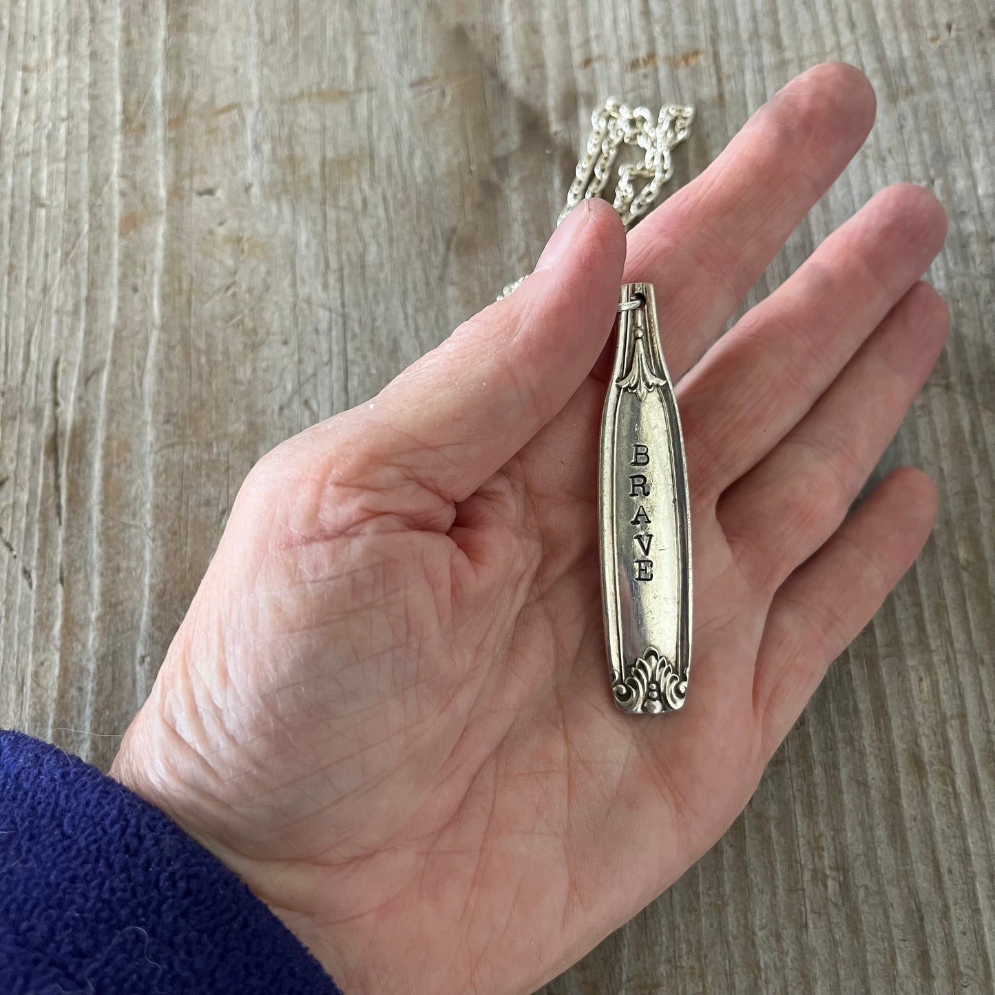 BRAVE Hand Stamped Sivlerware Necklace - #5313