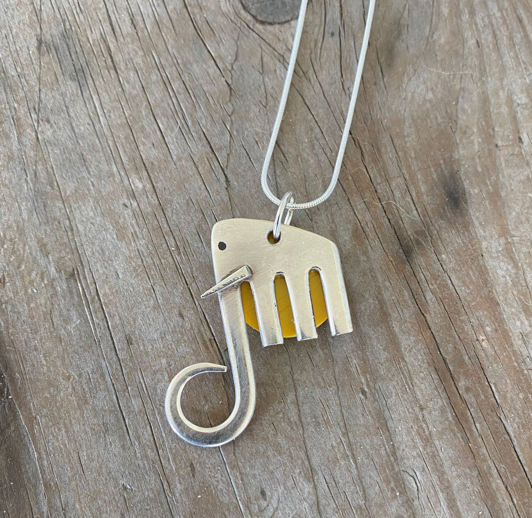 Fork Elephant Necklace with Yellow Moon Disc - #5333
