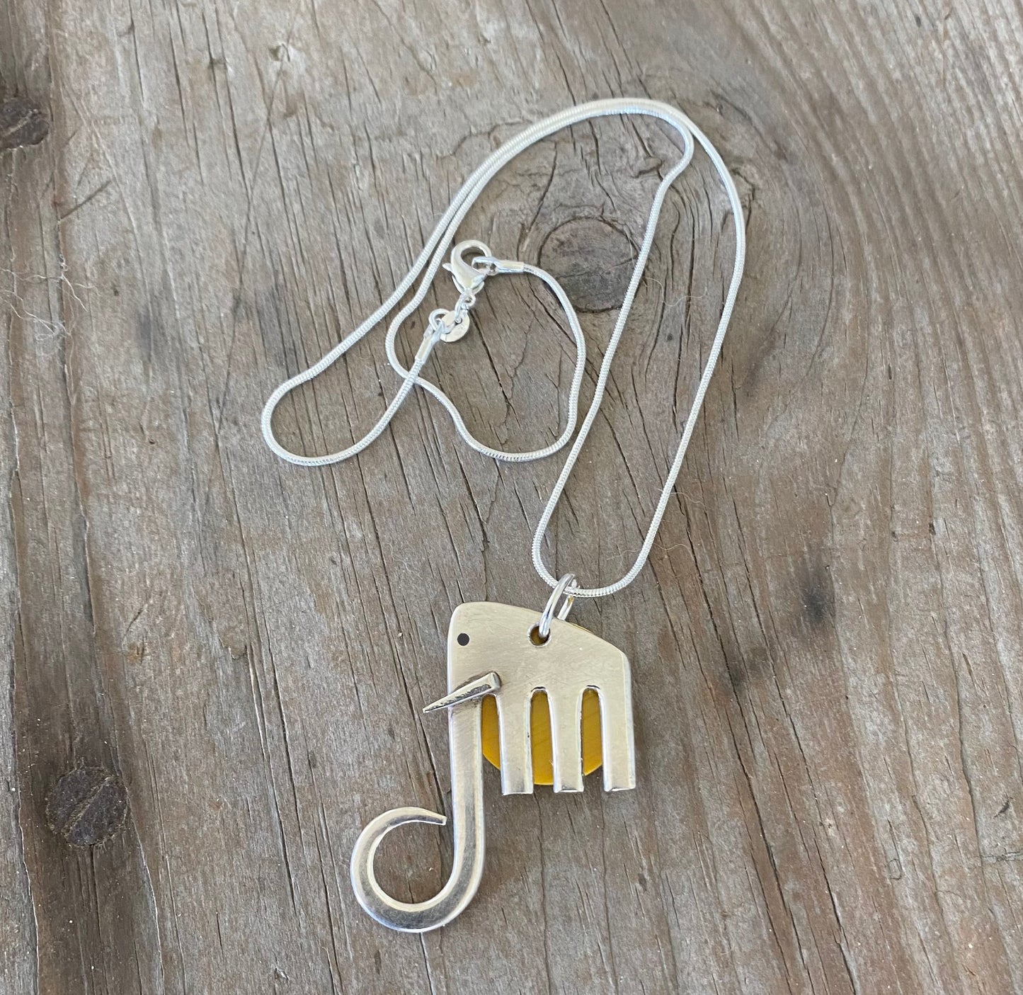 Fork Elephant Necklace with Yellow Moon Disc - #5333