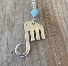 Fork Elephant Necklace with Aqua Faceted Bead - #5334